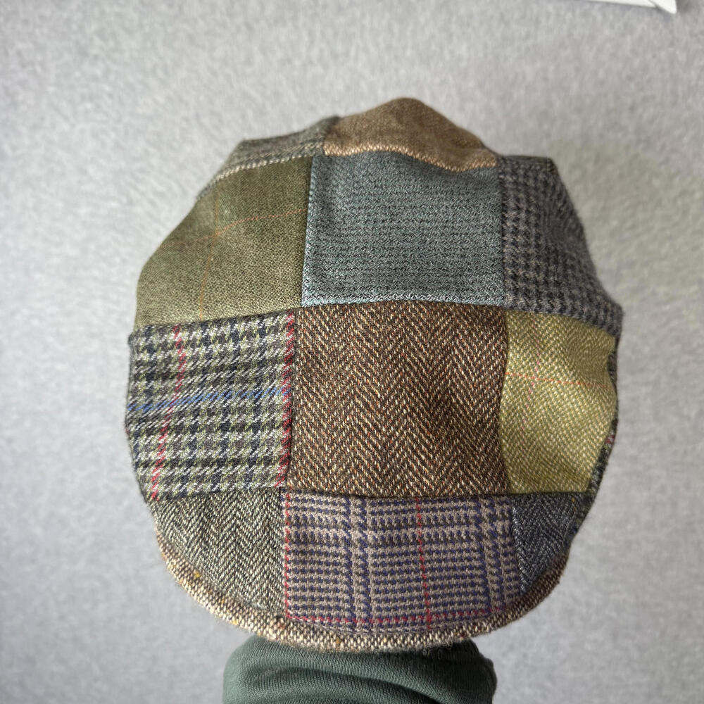 Orvis Men's Wool Blend Patchwork Brown Checked Herringbone Lined Cabbie Newsboy - Picture 3 of 9